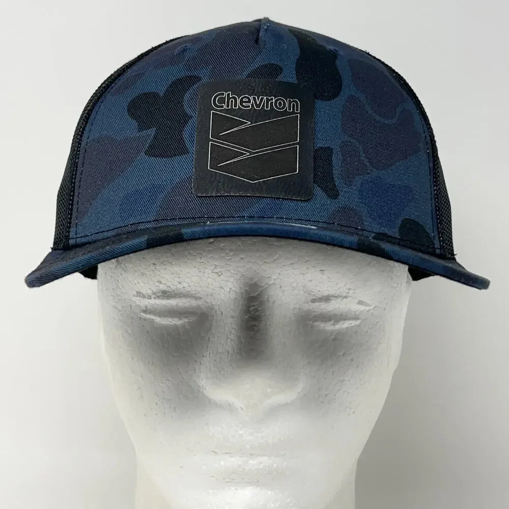 Chevron Trucker Hat Baseball Cap Mesh Snapback Blue Camo Camouflage Gas Stations
